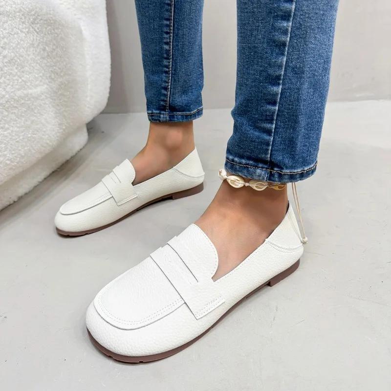 2024 Высококачественная обувь для женщин, женские туфли на плоской подошве, лаконичные повседневные туфли на плоской подошве, женские туфли с круглым носком и мягкой подошвой, большие размеры, женская обувь