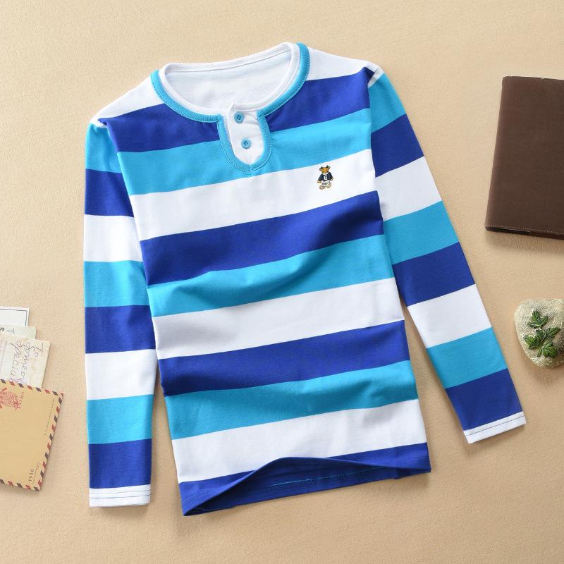 Полосатая мужская рубашка поло с длинным рукавом в корейском стиле с отложным воротником (Размеры 100-170 см) - Осенняя и весенняя одежда