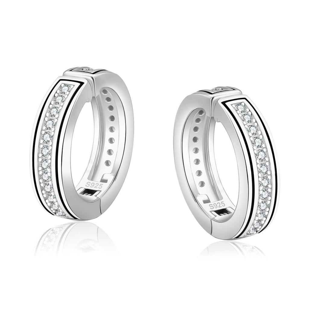 Zirconia Earrings Eternity Fake Earrings Silver 925 Width 15mm Ear Cuff CZ Diamond Hoop Earrings Earrings for Both Ears Stylish Hypoallergenic Sparkly