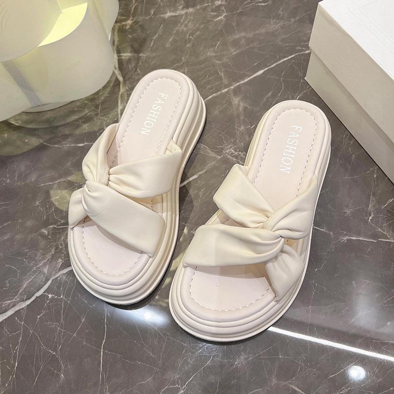 Тапочки на толстой подошве для женщин, лето 2024 года, новые повседневные однотонные тапочки с фактурной подошвой, увеличивающие высоту голени, для женщин