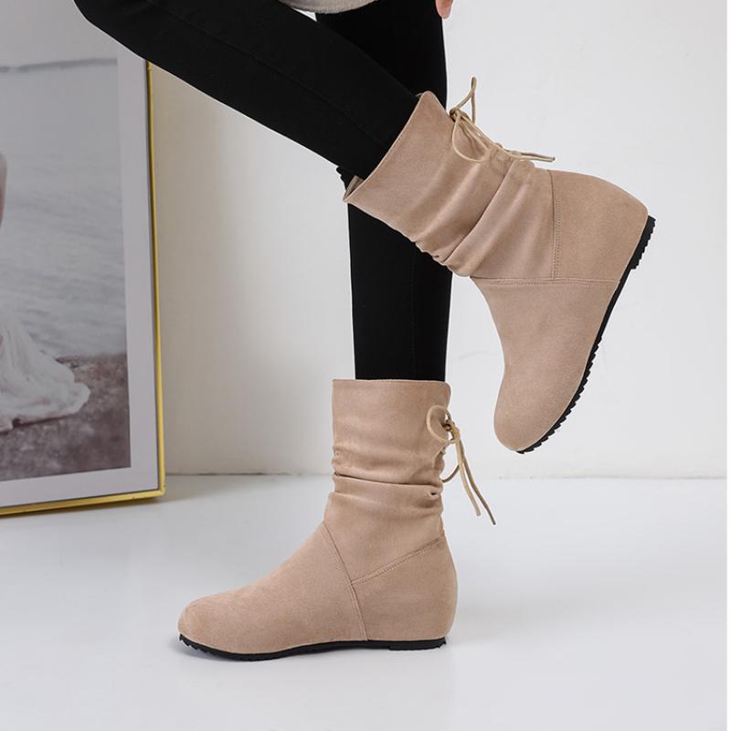 Женские сапоги, короткие сапоги, модные, с круглым носком, с плиссировкой, осенние, однотонные, Abkle, сапоги на плоской подошве, Botas Mujer 2024
