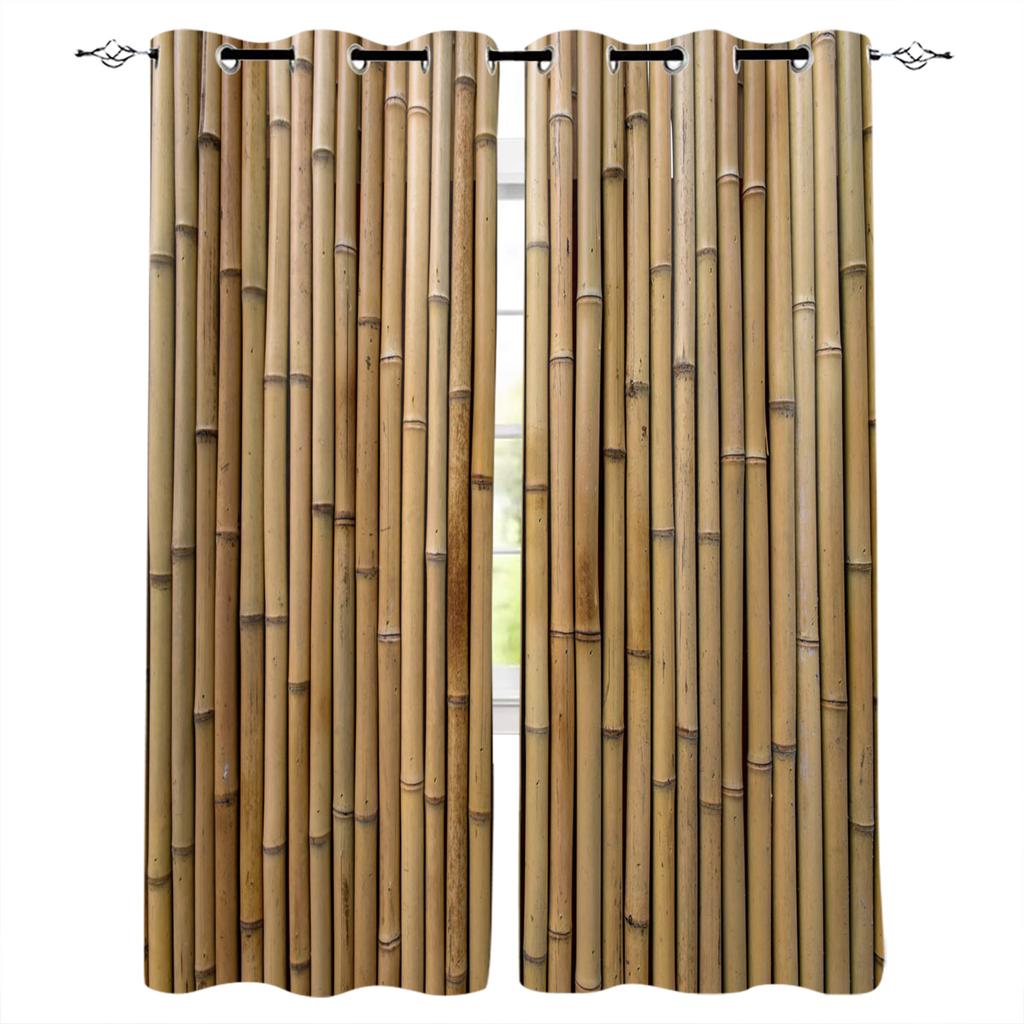 Chinese Chic Bamboo Oriental Nature Wood Window Curtains for KidsBedroom Living Room Bathroom Kicthen Door Hall Cupboard 2pieces
