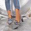 2024 Retro Fashion Women's Shoes Plaid Soft Leather Women's High Heels Spring Pointed Toe Thick Heel Shoes Pumps
