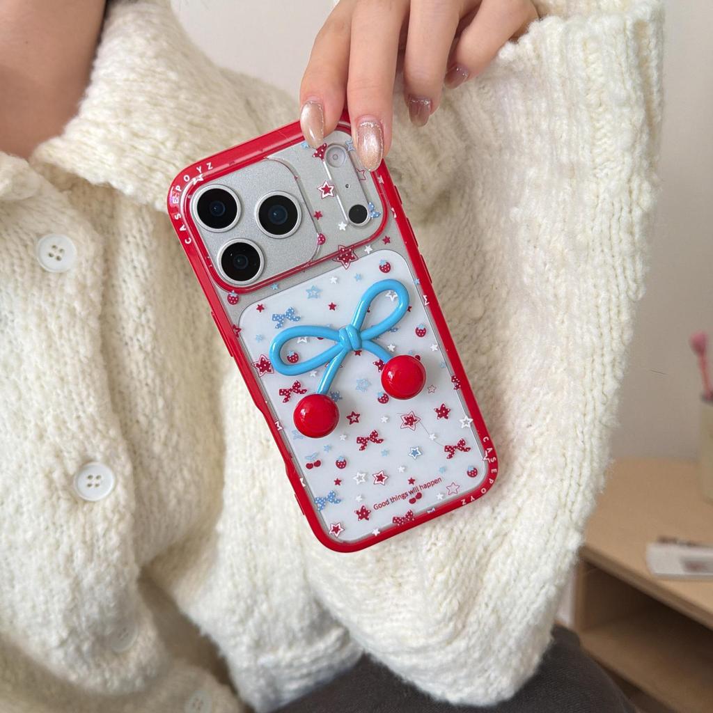 Индивидуальный чехол для iPhone с принтом в горошек и вишневым бантом для 16 Pro Max/15/14 – Новый для женщин
