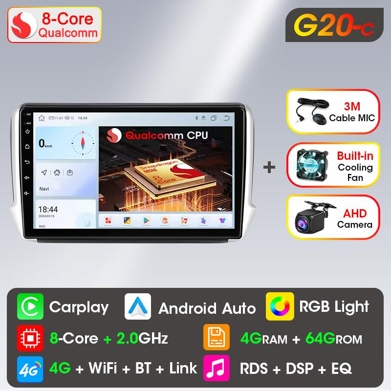 Autoradio sans fil Carplay pour Peugeot 2008 208 2012-2018 lecteur vidéo multimédia stéréo 2Din stéréo Navigation DVD unité principale