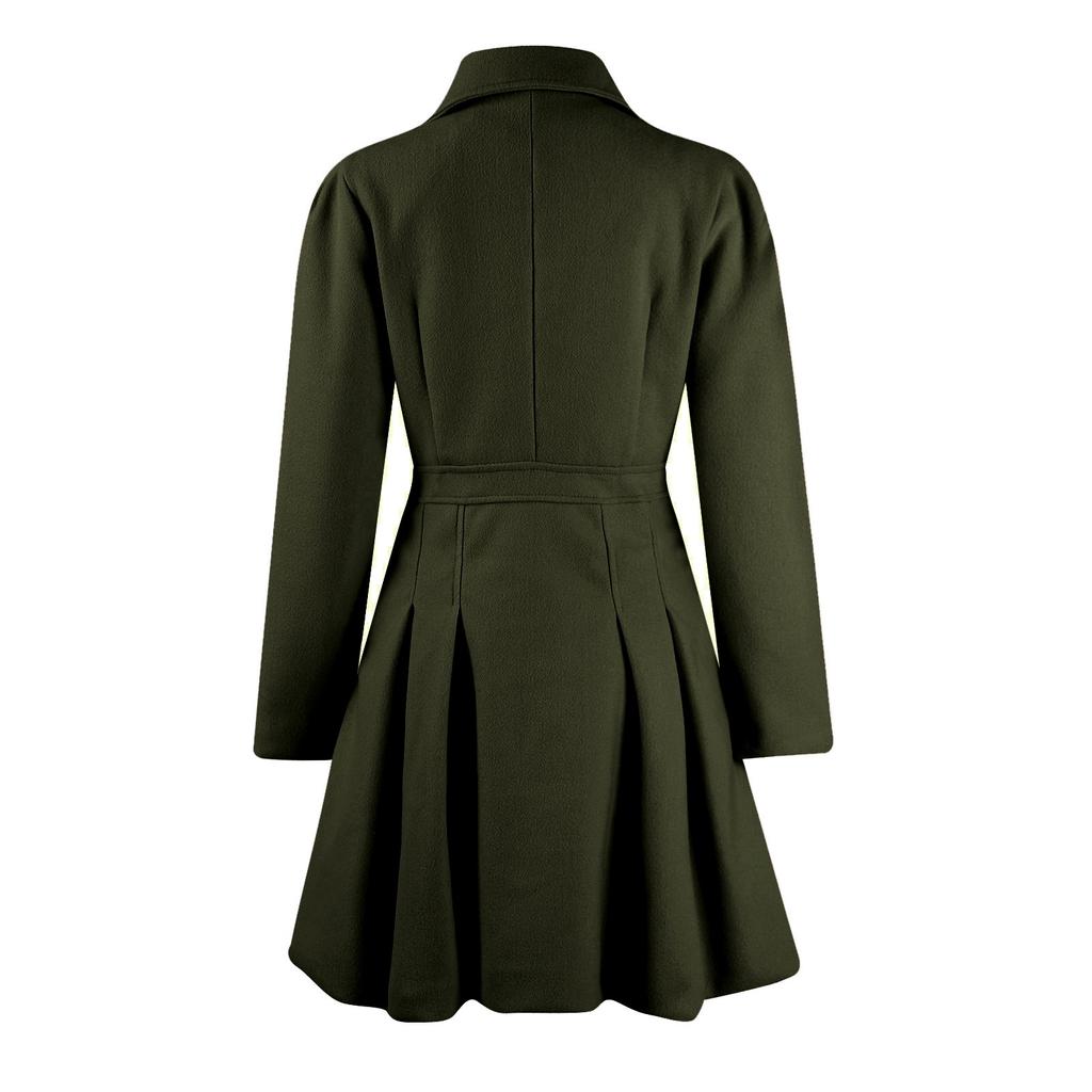 Women's Long Woolen Coat With Double Breasted Buttons