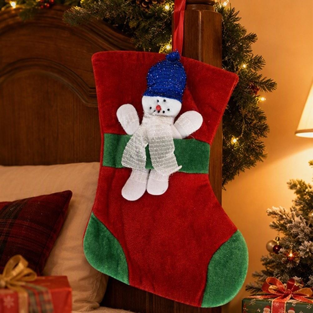 Snowman Christmas Stocking Lined Christmas Tree Hanging Ornament Gift Bag Stocking Home Decoration