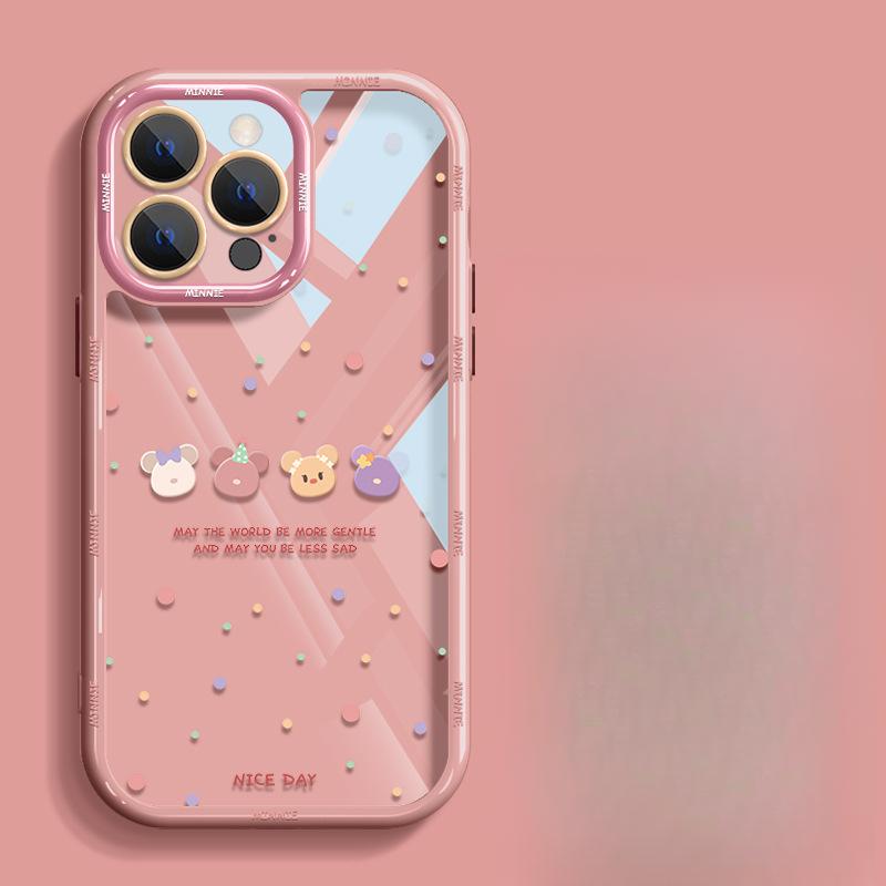 Подходит для чехла для мобильного телефона Apple 15 Iphone14pro Милый Микки в горошек 13 Прозрачный Всесторонний Объектив 11/12 Женский