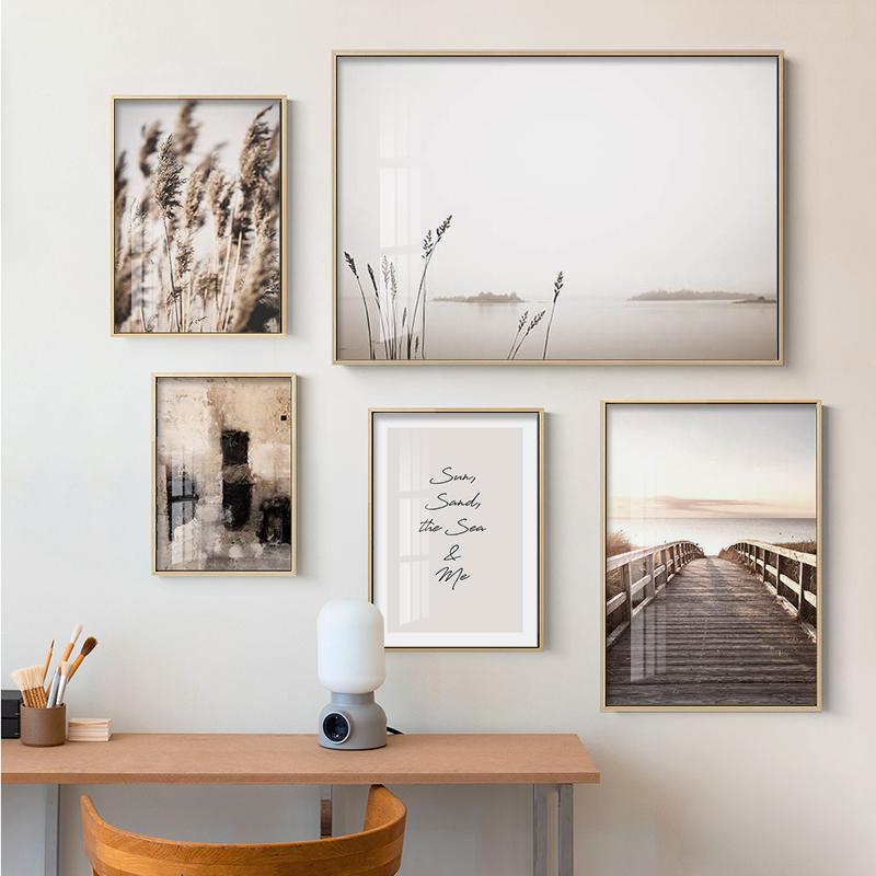 Плакат на скандинавскую тему, природный пейзаж, картина, абстрактная женская линия, настенная живопись, печать на холсте, песчаный пляж, картина с травой, современный домашний декор