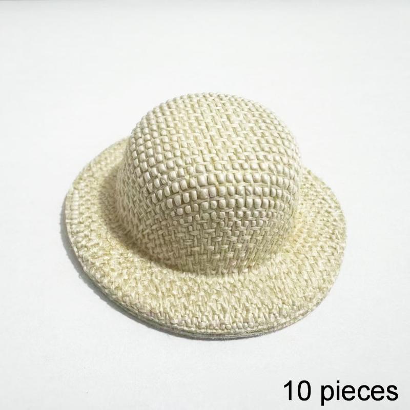 Mini Straw Hat DIY Craft Accessories 10Pcs Imitation Woven Tiny Hat Pendants for Jewelry Making Scrapbook Supplies