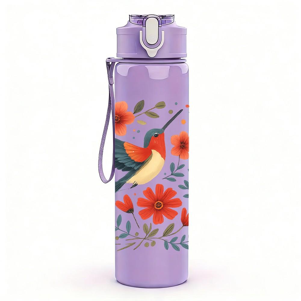 1PC Floral Swallow Bird Art 750ml Color Plastic Sports Water Bottle Leakproof Flip Straw Lid Suitable for Sports Office Home Use