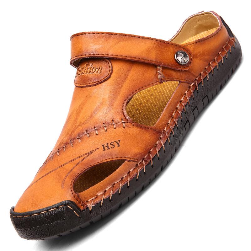 Pair of Shoes Men Hand-stitched Outdoor Closed Toe Leather Sandals