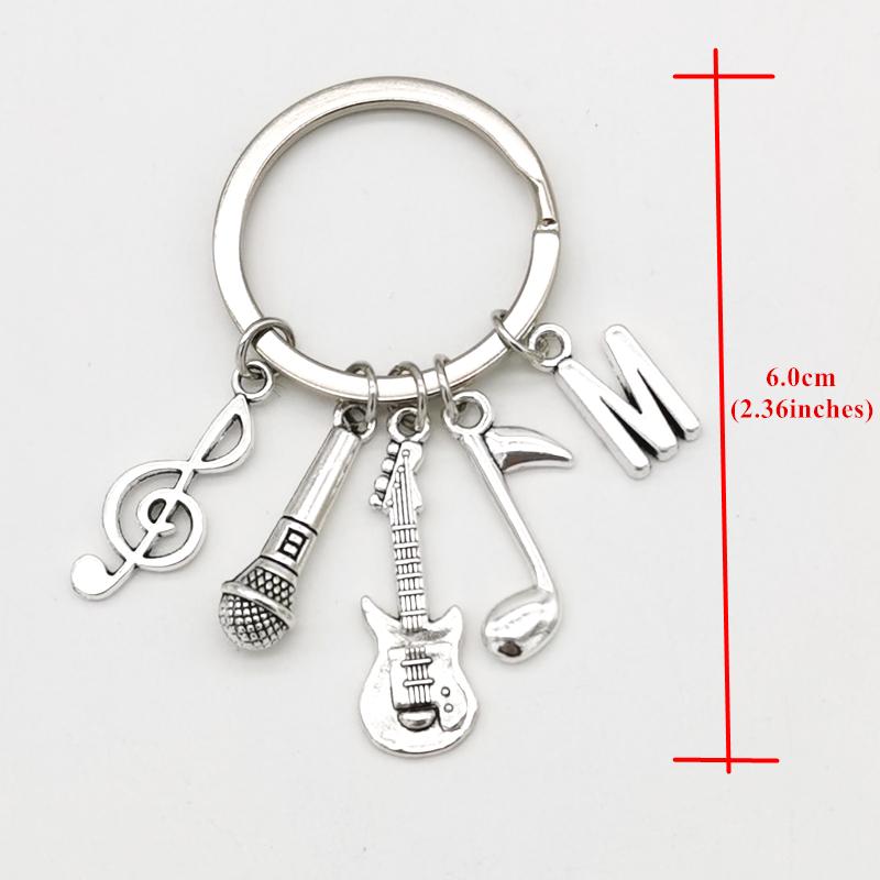 26 Letters Music Keychain Music Note Guitar Pendant Key Chain Microphone Keyring Creative Jewelry Gifts