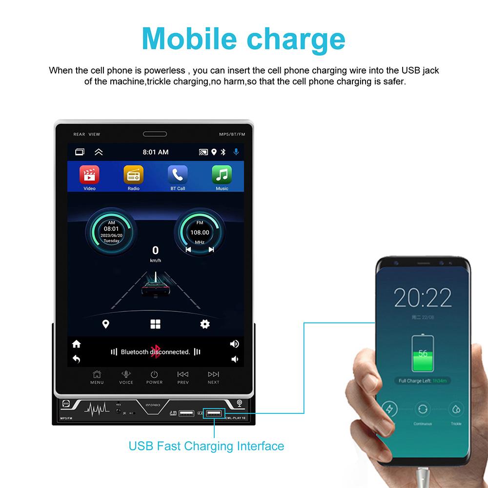 2din CarPlay 9,5-дюймовый вертикальный экран Android Радио Автомобильный мультимедийный плеер GPS-навигация Головное устройство Стерео Wi-Fi