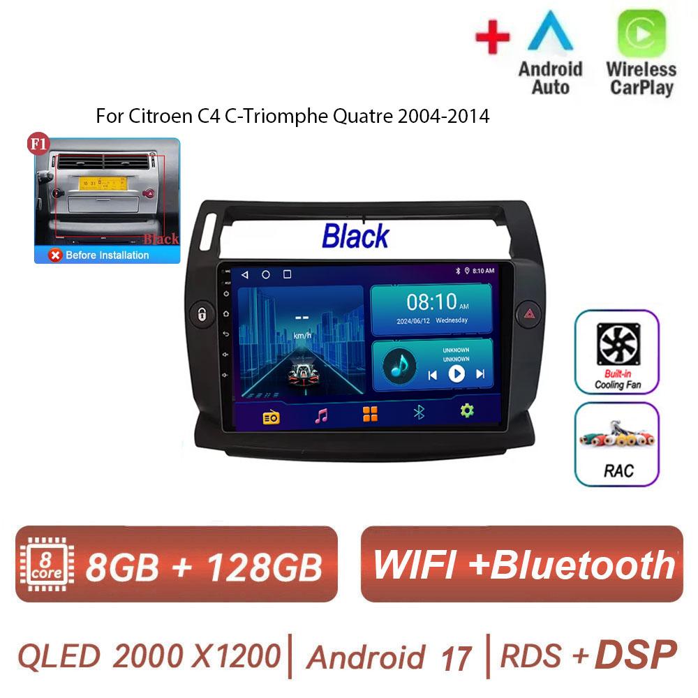 Autoradio Android 17 pour Citroën C4 C-Triomphe Quatre 2004-2014, Navigation GPS, Android Auto, Carplay, Wifi, Vidéo, Stéréo 4G, Pas de 2din