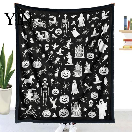 Customizable Velvet Art Blanket Halloween DIY Coloring Blanket, Throw with Ghost Patterns, Color Your Washable Own Cozy for Adults And Kids,