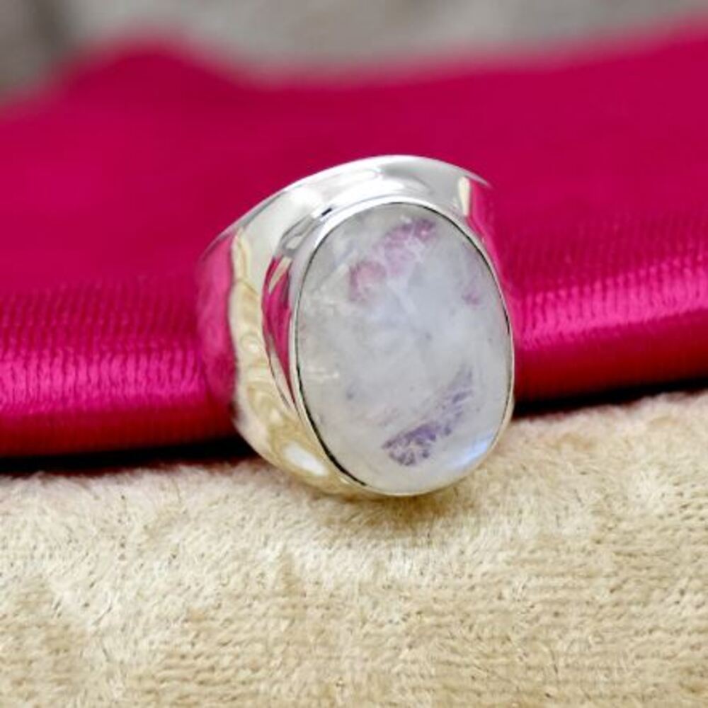 Лунный камень Драгоценный камень Стерлинговое серебро 925 пробы Ручной работы Дизайнерское Кольцо-талисман Ювелирное изделие