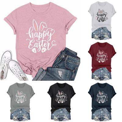 Женская модная пасхальная принтованная повседневная плиссированная круглая футболка с коротким рукавом