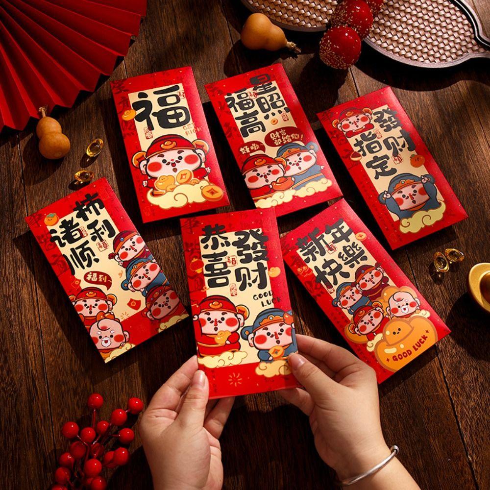 6pcs Chinese Style 2025 New Year Money Pocket Calligraphy Red Packets Spring Festival Supplies