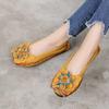 Women Loafers Genuine Split Leather Flat Heels Flower Round Toe Soft Solid Sandals Platform Ladies Shoes