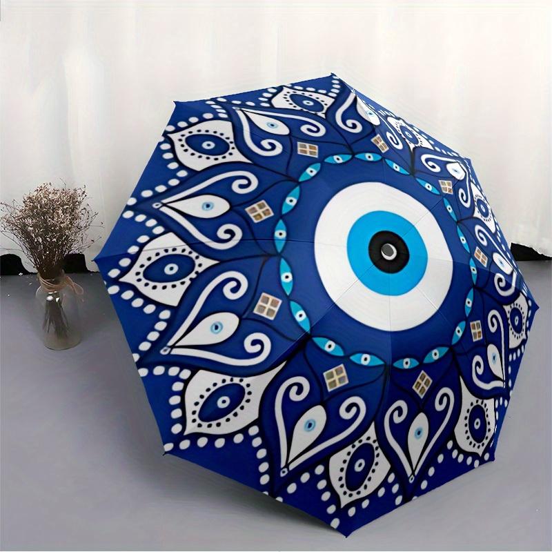 1pc Evil Eye Mandala Automatic Open/Close Umbrella, Portable Folding Umbrella for Travel, Themed Events,