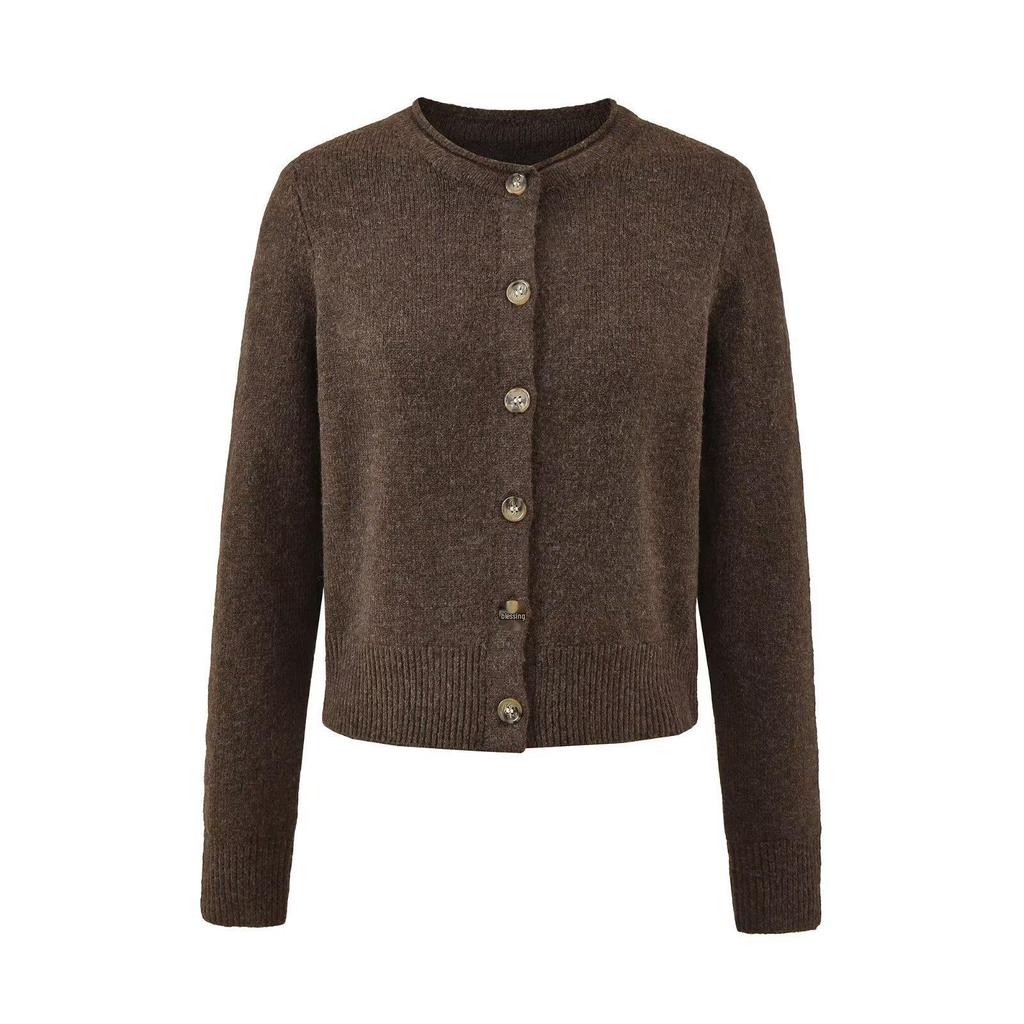 FS636-26 New European & American Style Round Neck Single-Breasted Long Sleeve Knit Cardigan Sweater for Women
