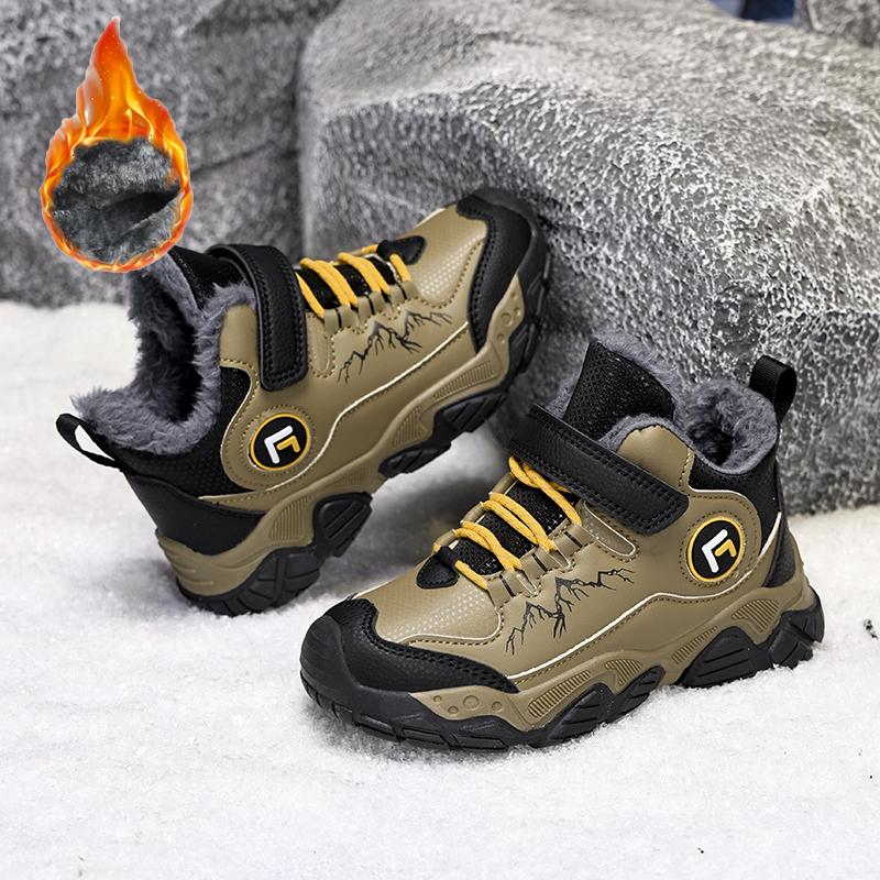 Детские теплые высокие хлопковые ботинки для активного отдыха на открытом воздухе, зимние ботинки, походная обувь, модные спортивные хлопковые ботинки 30-40