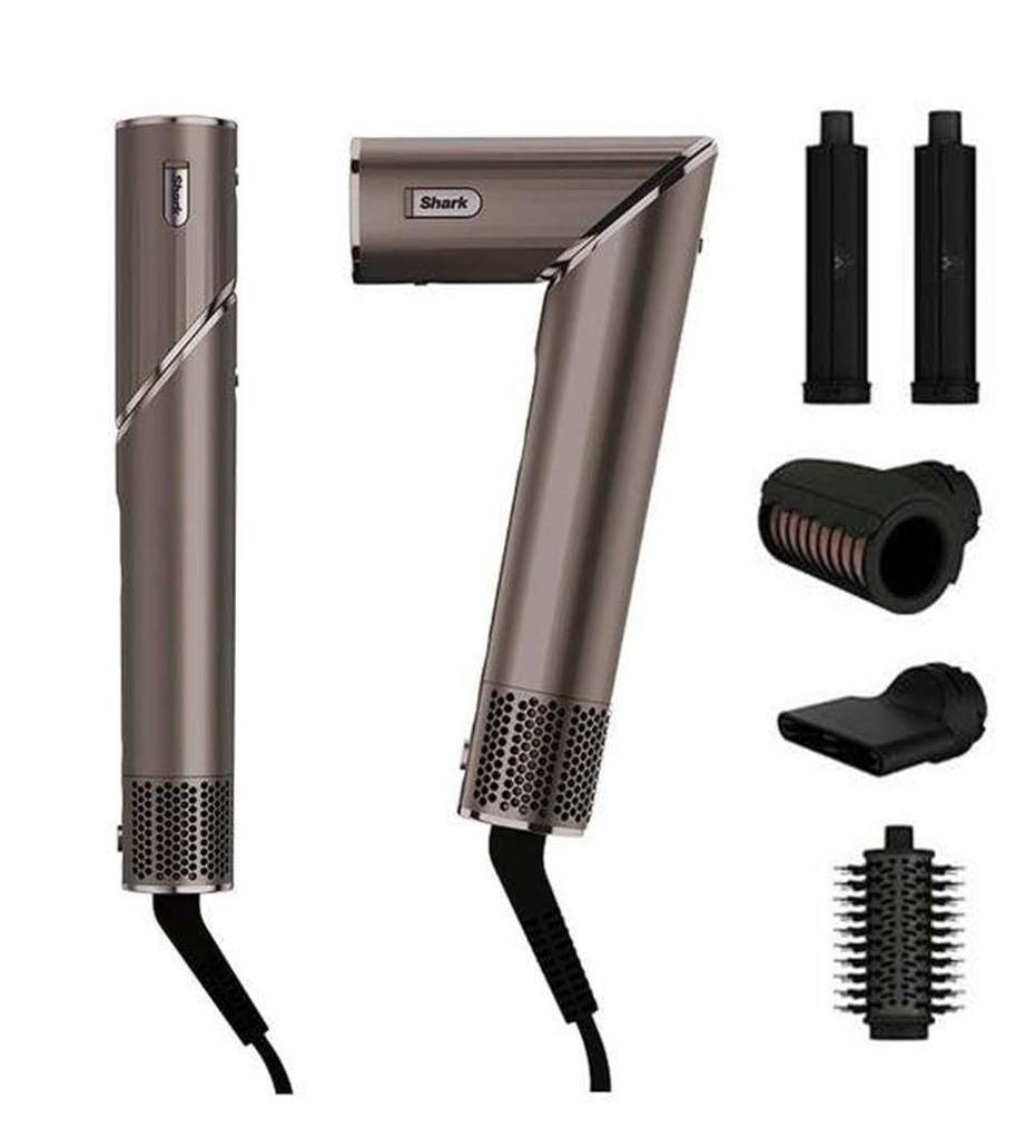 Shark FlexStyle Hair Dryer, Shiny, Quick-Drying, HD434JBR, Mocha Silver