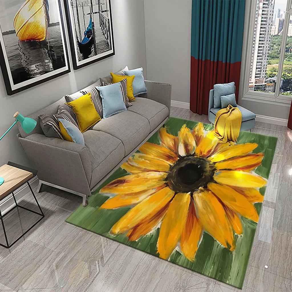 3D Масляная Живопись Подсолнух Ковер для Гостиной Столовой Спальни Кухни Ван Гог Подсолнух Детский Ковер На Пол Нескользящий Коврик