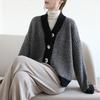 Autumn and Winter New Retro Knitted Cardigan Women's Striped Lazy Style Loose Coat Versatile Outerwear Sweater