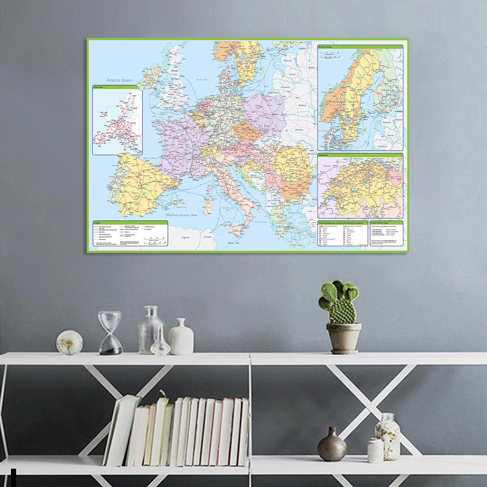 Europe Railway Network Map Poster - Detailed Continental Train Routes Wall Art Decor for Home Office, Educational Geography Map Paper Print