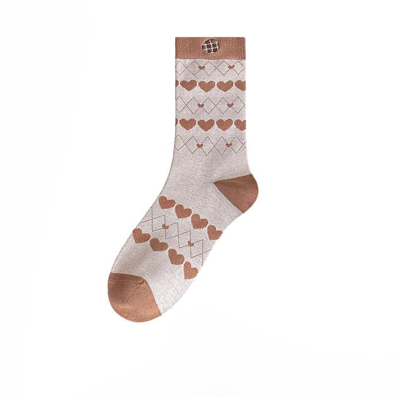 Женские осенне-зимние новые носки из хлопка с вышивкой, мультяшным рисунком, любовью, милым кружевом в рубчик