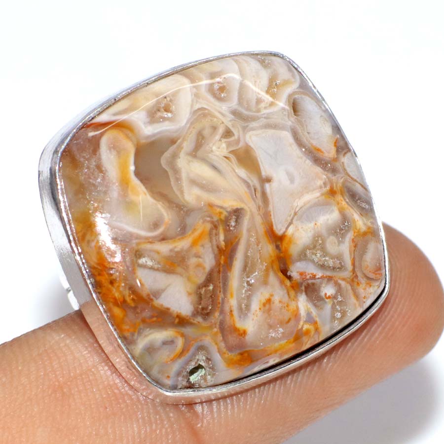 Rock Fossil 925 Silver Plated Gemstone Handmade Ring US 7 Superb Jewelry U9c17