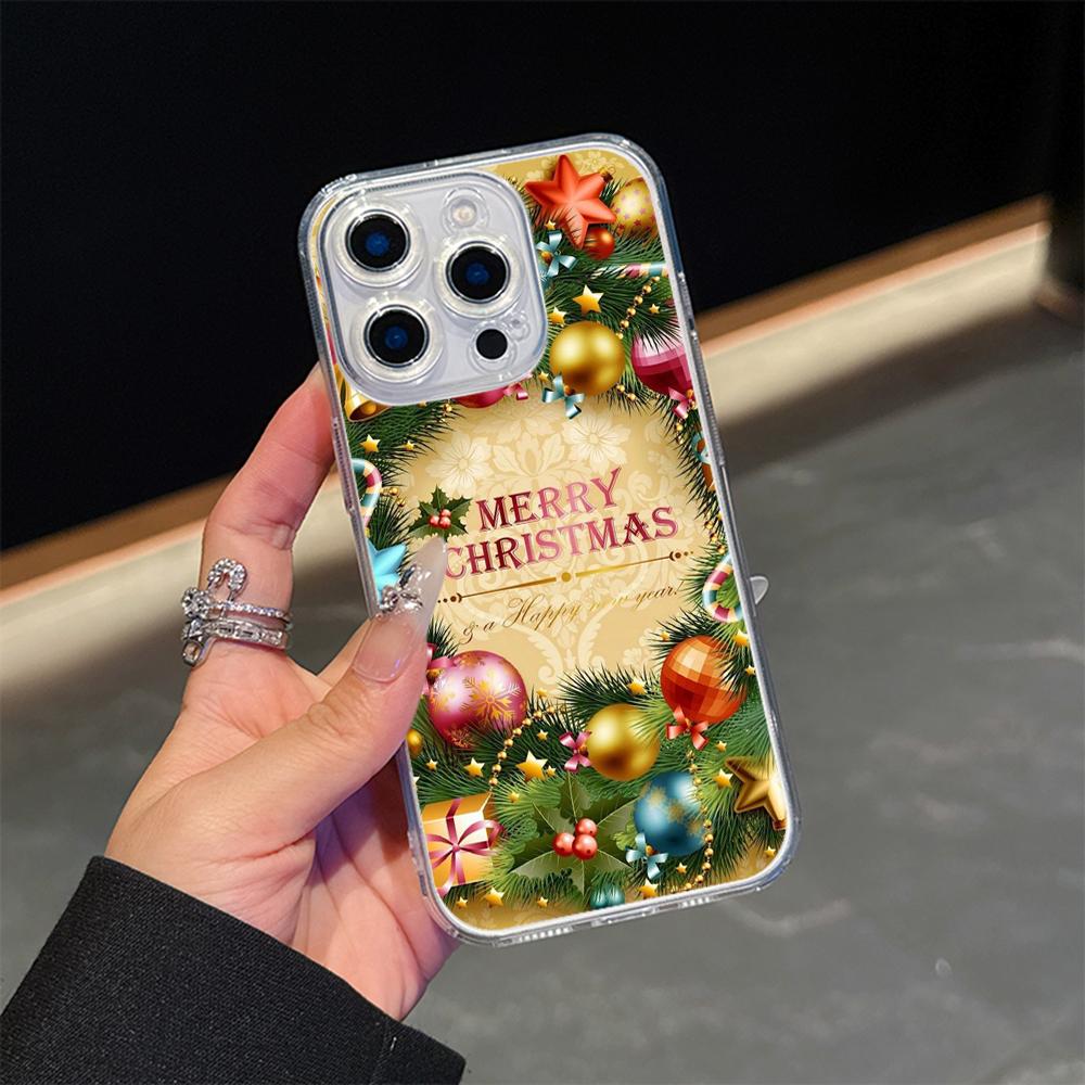Ae106 Happy New Year art Merry Christmas Magsafe Transparent Cases для Samsung S23 S24 Ultra S21 iPhone 16 Pro Max Magnetic Wireless Charge Back Cover