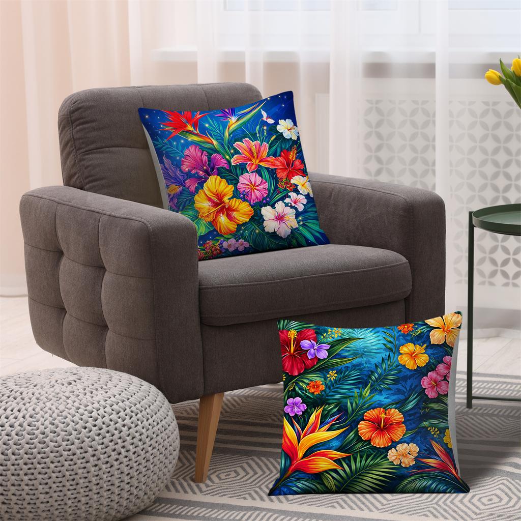 Double-Sided Printed Pillow Covers Hibiscus Bird Of Paradise Pattern Decorative Throw Pillow Cases Hawaiian Summer Home Decor