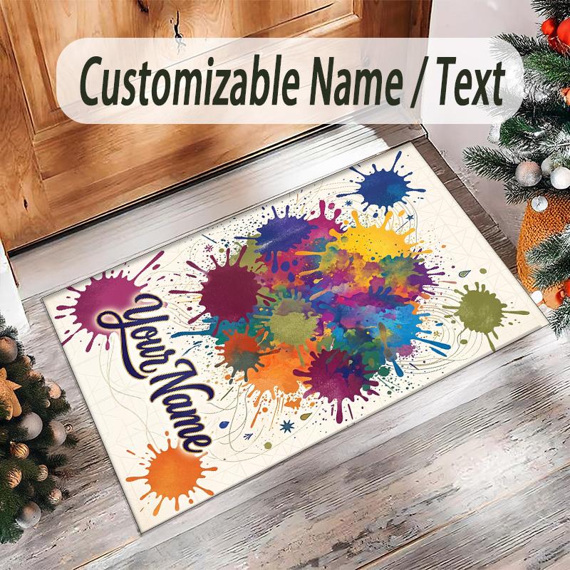 Rainbow Theme Crystal Velvet Floor Rug Personalized Custom Name Text Warm Carpet Home Decoration