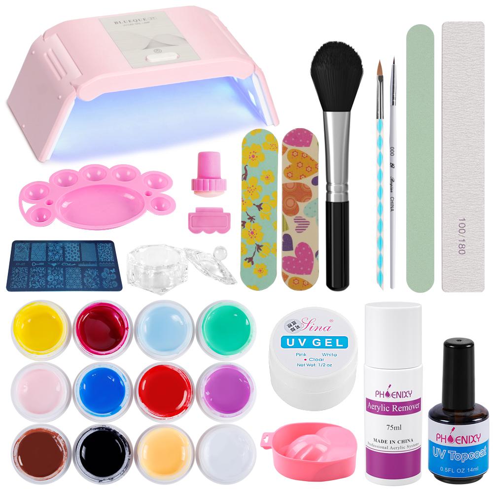 Набор УФ-гелей для ногтей PHOENIXY с УФ-светодиодной лампой, маникюрные инструменты, художественный набор, набор полуперманентных гель-лаков, замачиваемый УФ-лак, полный набор акриловых ногтей