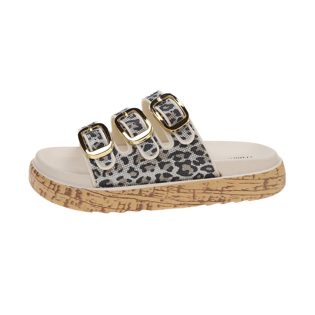 Fashion Women's Slippers 2025 Brand Plus Size Fashionable Sequin Flat Shoes New Belt Buckle Exposed Toe Outdoor Casual Women's Slippers