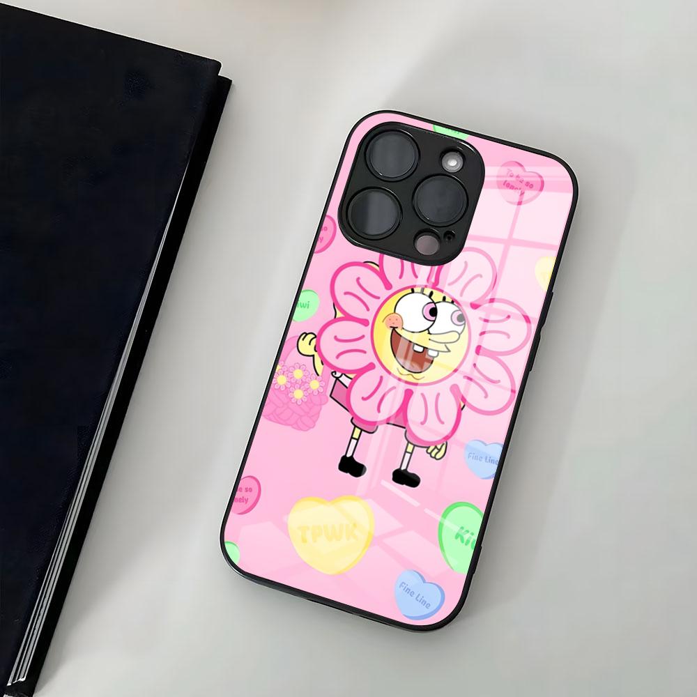 Мультяшный чехол для телефона Губка Боб Для IPhone 17 Air 16 15 14 Pro 13 11 12 XR XS ProMAX 7 8 Plus Стеклянная крышка
