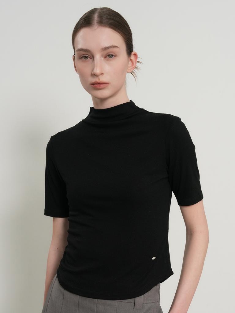 GENERALIDEA Acetate Mock Neck Short Sleeve T-Shirt [Black] / Gf1Lts501