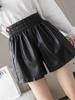 Women's 2023 Autumn/Winter PU Leather A-Line Shorts, High Waist, Loose Fit, Casual Slim Boot Style