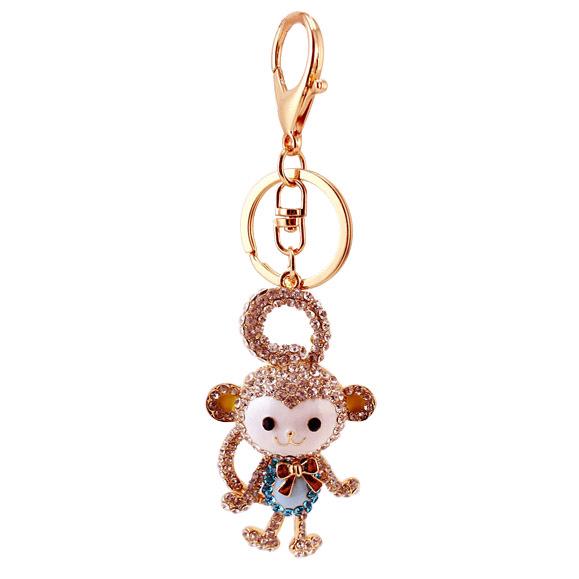 Crystal Diamond Monkey Keychain: Long-Tailed Zodiac Animal Pendant for Women's Bags
