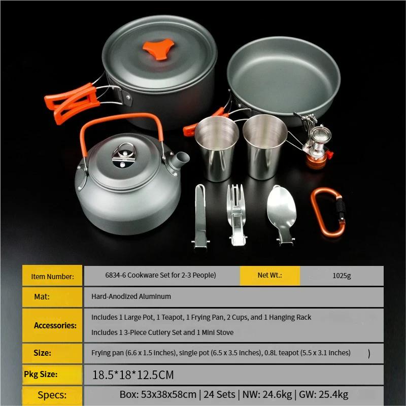 Hot Selling Outdoor Camping Cookware Set Portable Tableware Kettle Set Boiler Head
