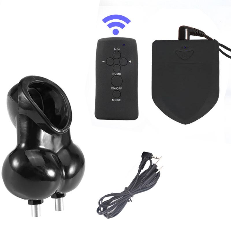 Electro Shock Glans Trainer Massage Cup Penis Stimulator Men Delay Training Masturbator Bdsm Bondage Cock Scrotum Sleeve Sex Toy