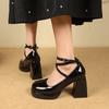 Spring New Winding Strap High Heels Thick Heel Waterproof Table Single Shoes Japanese Casual Mary Jane Shoes Women