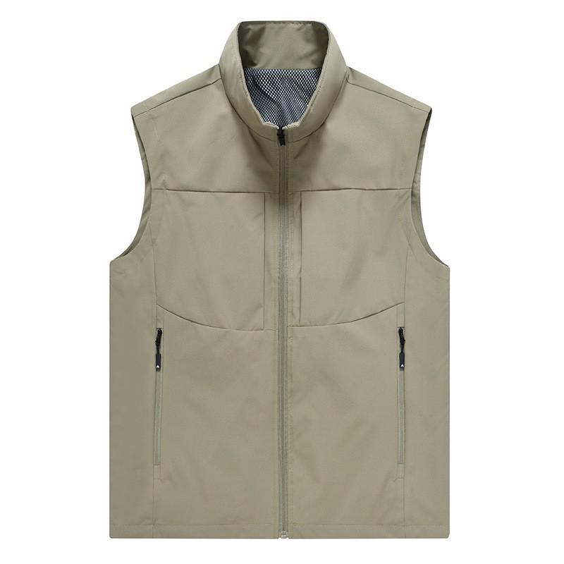 Mens Stand Collar Open Front Vest Outdoor Fishing Casual Wear