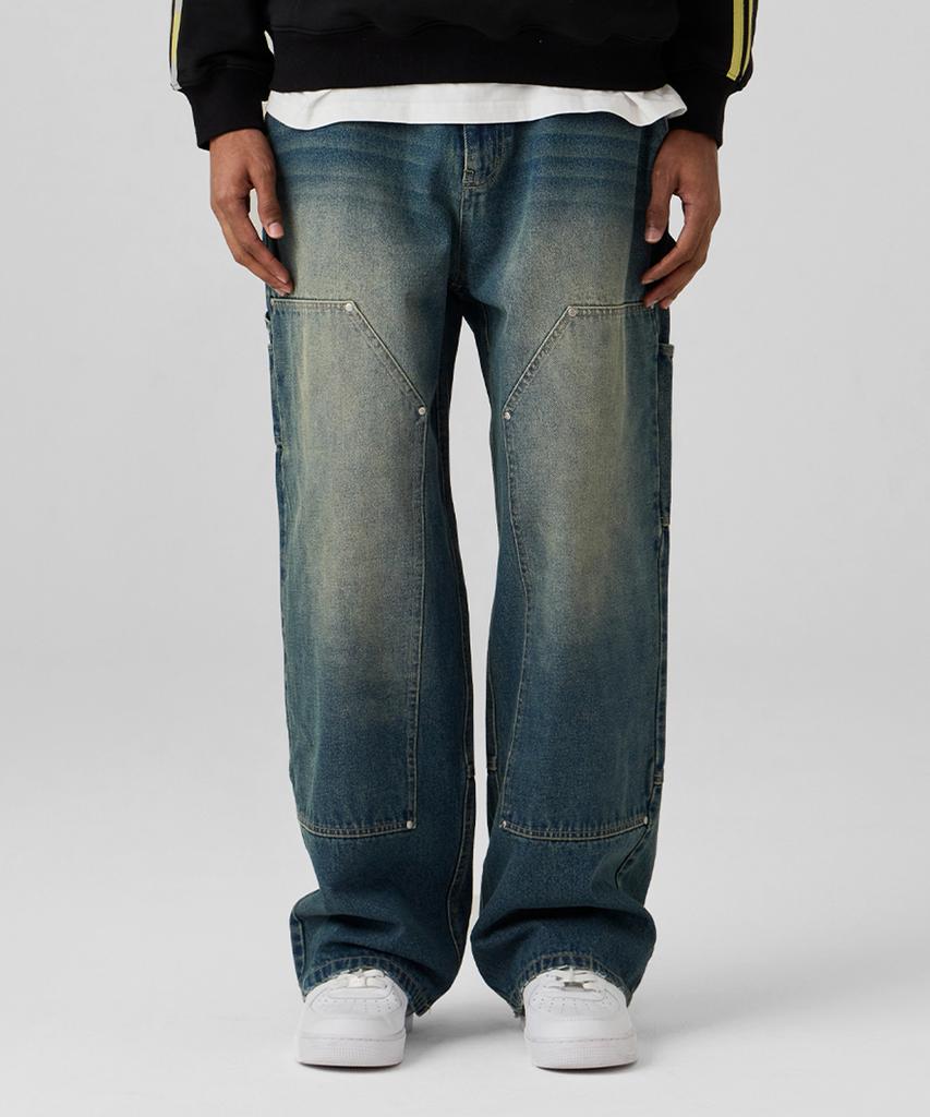 URBANAGE Carpenter Wash Wide Denim Pants_Medium Blue