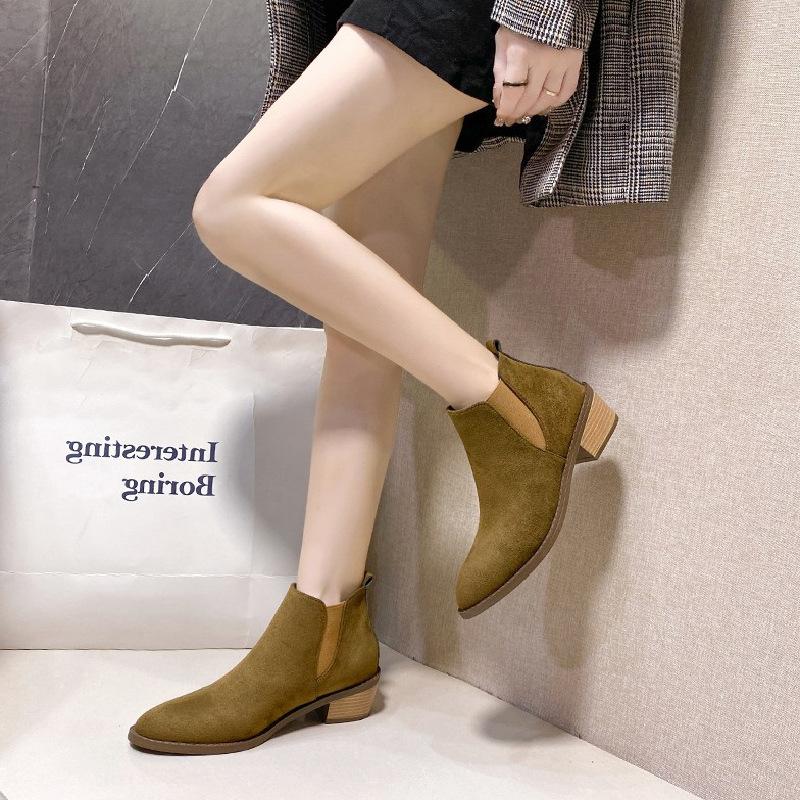 Europe and America Chelsea Women's Boots 2024 Autumn Winter New Pointed Thick Heel Simple Short Boots for Women Zapatos Mujer