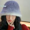 Fisherman Hat Women's Autumn and Winter Warm and Fashionable Gradient Color Rabbit Fur Basin Hat Showing Face Small Plush Bucket Hat