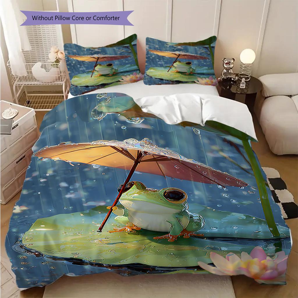 Frog Pattern Bedding Quilt Set Quilt Cover Pillowcase Home Decoration Birthday Gift (1 * duvet cover + 2 * pillowcase, without core)